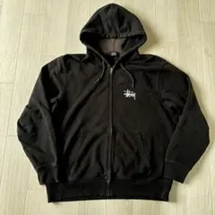【人気Lサイズ】STUSSY バックプリント ジップパーカー 黒 ストックロゴ