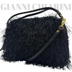 極美品◎ジャンニキャリーニ アリファ 斜めがけ可 ショルダーバッグ フリンジ 黒