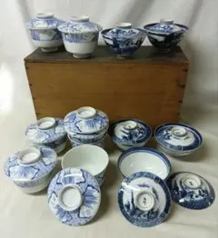 寉峰　蓋付飯椀　5客　茶碗蒸し器　7客 小丼　骨董品　時代物　小鉢　和食器 寉峰 蓋付飯椀 10客 茶漬茶碗 小鉢 小丼 骨董品 時代物 染付 木箱 工芸品