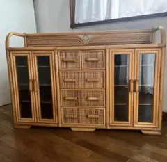 昭和レトロ ラタンサイドボード テレビ台 古家具 4段 引き出し箪笥