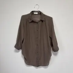 ブラウン シフォン 五分袖シャツ シアーシャツ　レディース　透け感　ブラウス