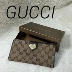 美品✨️グッチ 長財布 ラブリーハート GGキャンバス レザー Wホック