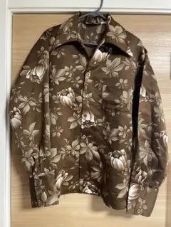 70sヴィンテージ 花柄シャツ ブラウン 開襟風 レトロ