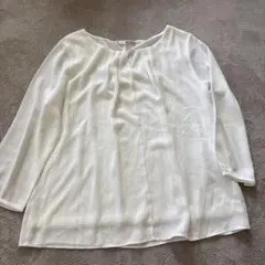 ホワイト シフォン 長袖ブラウス Lサイズのサムネイル