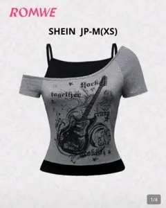 ROMWE ギタープリント オフショルダー Tシャツ JP-M(XS)のサムネイル