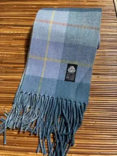 青系チェック柄ウールマフラー