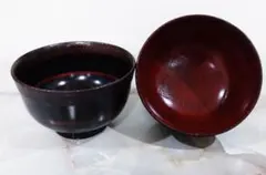 木製 曙 根来塗 布張羽反汁椀 漆塗2客のサムネイル