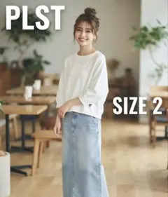 PLST プラステ Tシャツ 5分袖 綿混 ワンポイント刺繍 白 送料無料