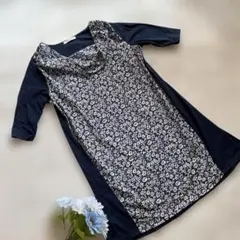 レトロ可愛いchocol raffine robe ネイビー花柄チュニック