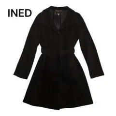 INED　イネド　アンゴラ　ロングコート　ベルト付　ブラック　モヘヤ　ウール