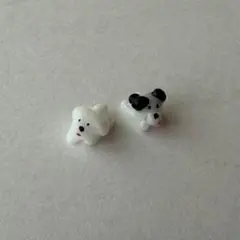 わんこ・3Dネイルパーツ・2個セット (白犬・黒白犬)