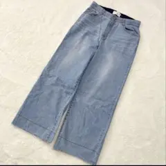 ストレッチデニム　ワイドパンツ　ゴムウエスト　ストレート　ジーンズ　XL LL