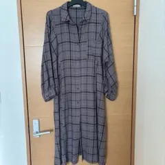 S amansa Mos2 グレー 黒チェック柄シャツワンピ