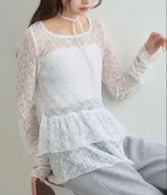 新品タグ付☆mystic ドットティアードプルオーバー オフホワイト