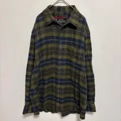 シャツ レギュラーカラー 長袖 チェック XXL カーキ 綿100 ビッグサイズのサムネイル
