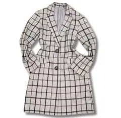 極美品 innowave チェスターコート ライトグレー チェック柄 膝丈 M