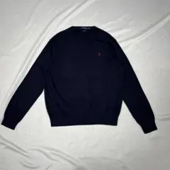 【XXL】ポロラルフローレン コットンニット Vネック セーター ネイビー 紺
