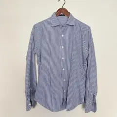 トゥモローランド　ストライプシャツ　コットン　日本製　長袖　メンズ　ブルー　M