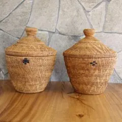 在庫セール ２個セット アタ 伝統工芸 アタ製品 蓋つき つぼ型 バスケット