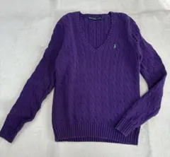 Ralph Lauren Sport ケーブル編みVネックニット 紫 綿 定番