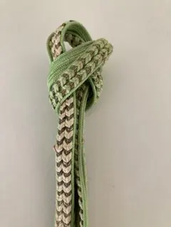 黄緑×金銀　ギザギザ　平組　帯締め　アンティーク