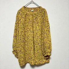 アフタヌーンティー 花柄ブラウス イエロー 長袖 ギャザーネック 袖口ゴム