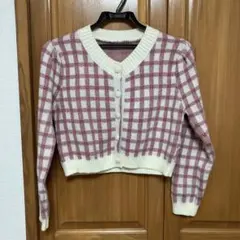 チェック柄ニットカーディガン
