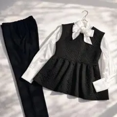 セオリー他　ペプラムジレ　ボウタイブラウス　パンツ　3点セット　ママスーツ　M