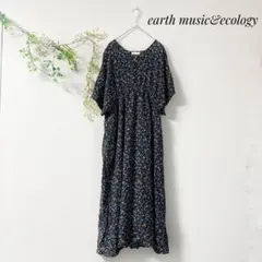earth music&ecology　レーヨンプリントワンピース　花　ネイビーのサムネイル