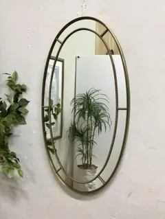 管326☆イタリア製☆真鍮製☆アンティーク☆オーバルミラー☆