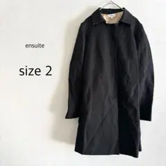 【ensuite】 スプリングコート ステンカラーコート ブラック 絹混 麻混