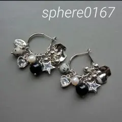 ダルメシアンジャスパー×オニキス×淡水パールピアスS　ハンドメイドピアス