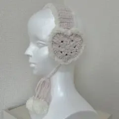 薄ピンク ハート イヤーマフ 耳当て プリンセスモール ハンドメイド 編み物