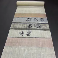 夏物 新品 麻織物 染め麻九寸名古屋帯【綿芯御仕立付】宝尽くし 吉祥 