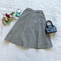 シネマクラブ ひざ丈スカート M フレア チェック柄 綿 裏地付 カジュアル