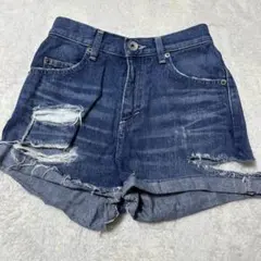 【GYDA】SIDE RIPPED ダメージ デニムショートパンツ Sサイズ