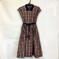 セール☆ハンドメイド☆ チェック×ミモレ丈 シャツワンピース☆体型カバー