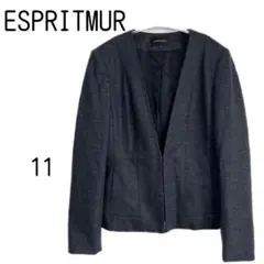 ESPRITMUR ノーカラー ジャケット 毛100 ダークグレー 冠婚葬祭
