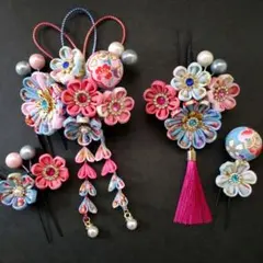 七五三髪飾り　水色 ピンク　つまみ細工　3歳　7歳　和装　髪飾り