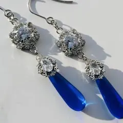 ブルー 雫型 ビジュー ピアス イヤリング