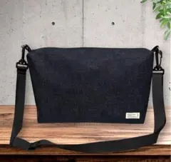 デニム ショルダーバッグ ファスナー付き 斜めがけ コンパクト 外ハンドメイド