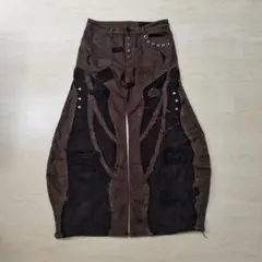 【希少レア】バギー フレア デニム パンツ ボロ 襤褸 スタッズ 黒 茶色