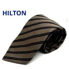 HILTON ネクタイ　ライトブラウン×黒　ストライプ　シルク100% 日本製