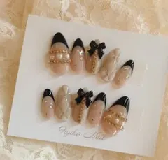 韓国　黒フレンチ　淡色　ネイルチップオーダー