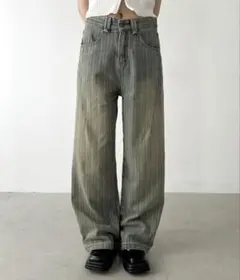 Bamm ストライプ柄ワイドデニムパンツ　値下げ可