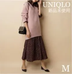 プリント Vネック ロング シャツワンピース 長袖 M