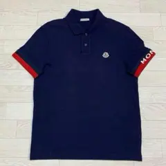 人気★ モンクレール　袖トリコライン　ロゴ　ネイビー　M ポロシャツ　5S304 MONCLER (モンクレール) 袖ライン ワンポイント 半袖 ポロシャツ