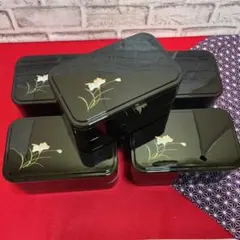 レトロな黒の花柄弁当箱5個セット