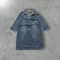 デニムワンピース　アメカジ　色褪せ　Aライン　ウエストベルト　花柄裏地　レトロ