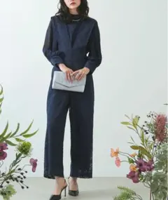 幾何学柄 レース セットアップ パンツ パーティー ドレス
